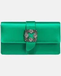 Manolo Blahnik Clutch Capri in raso con cristalli Verde