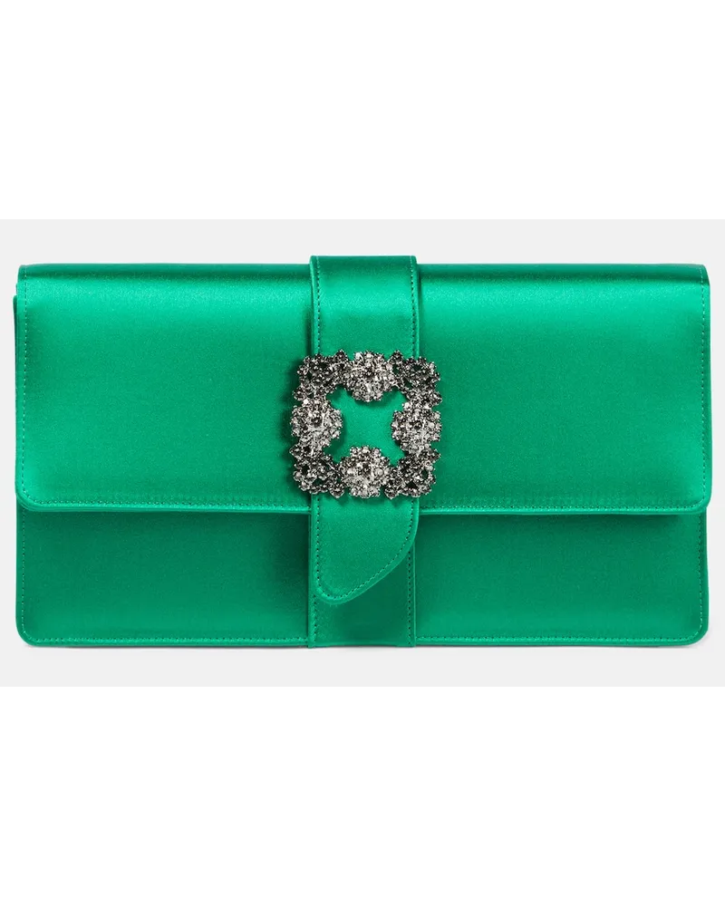 Manolo Blahnik Clutch Capri in raso con cristalli Verde