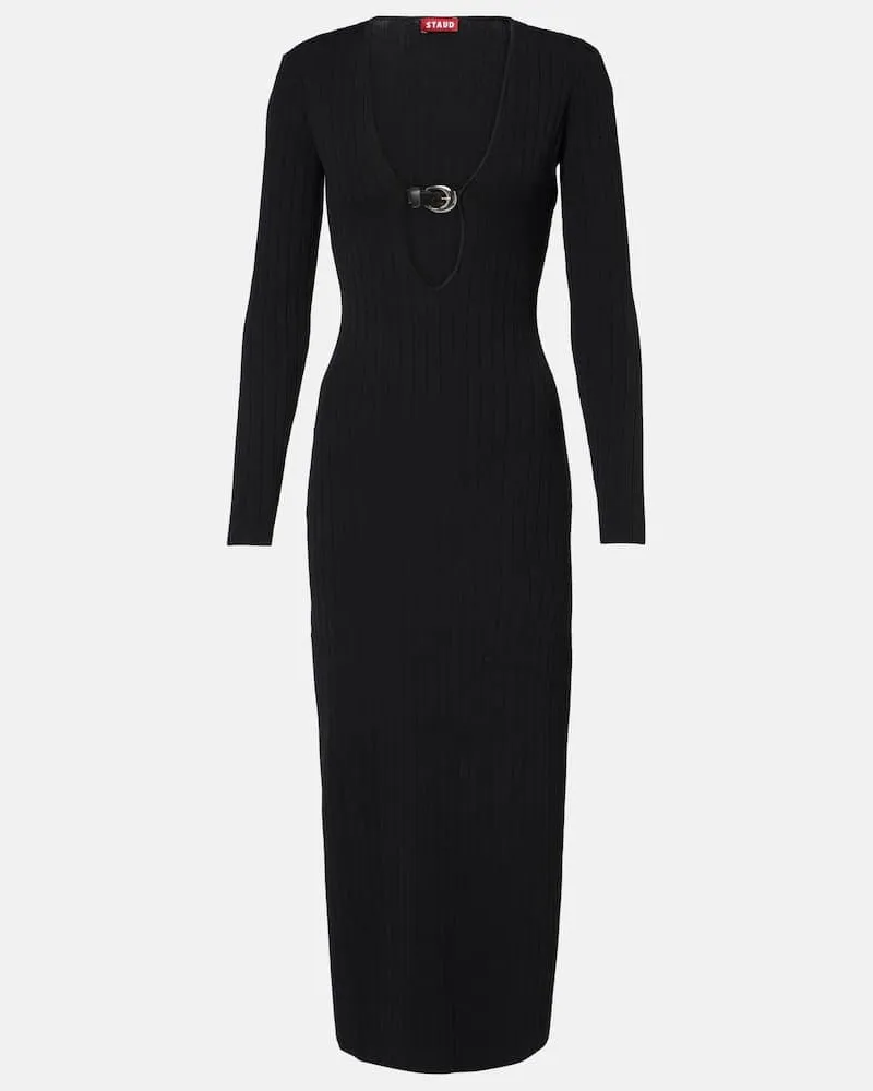STAUD Abito midi Murphy in maglia a coste Nero