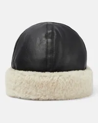 Totême Cappello in pelle e shearling Nero