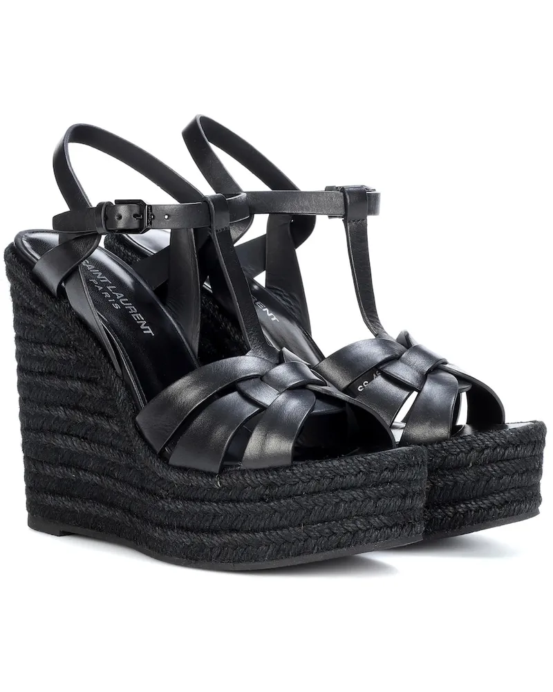Saint Laurent Espadrillas Tribute 130 in pelle con zeppa Nero