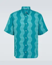 Frescobol Carioca Camicia bowling in lino Blu