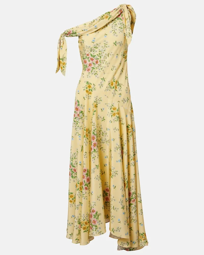 Rodarte Abito midi in seta con stampa floreale Giallo