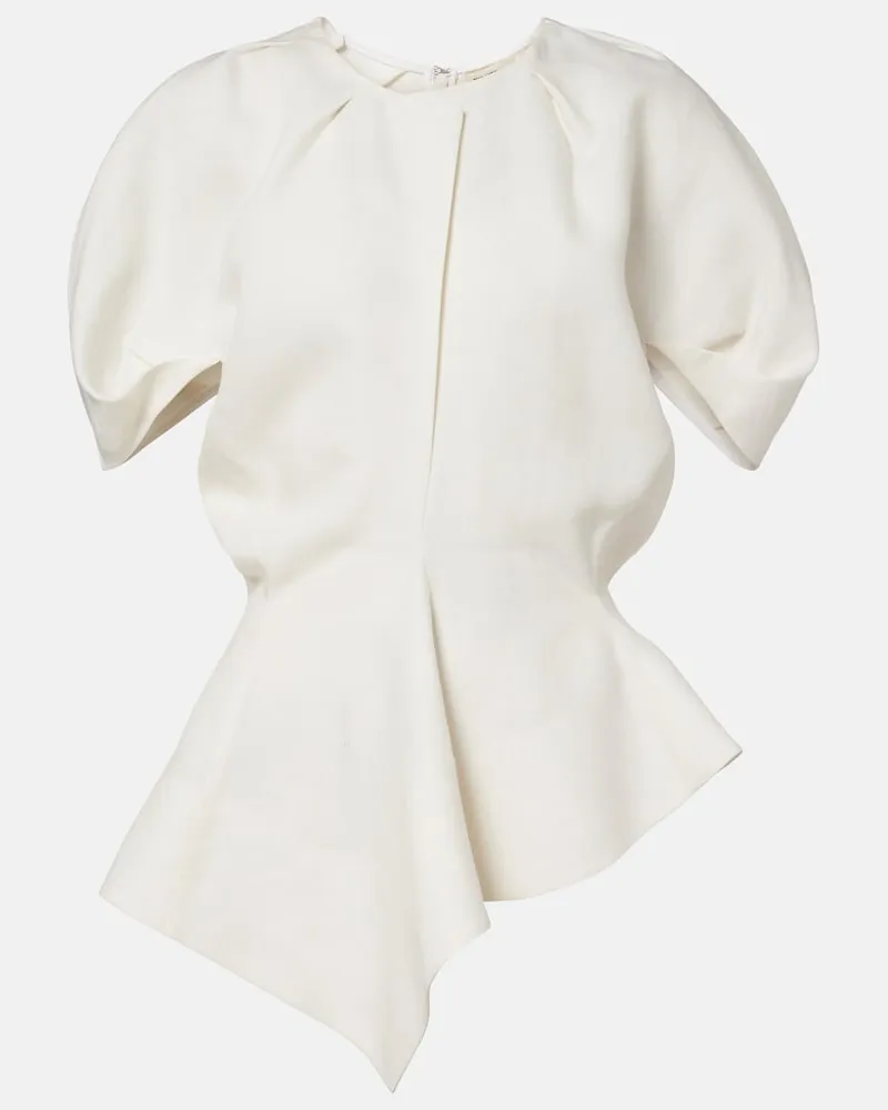 KHAITE Top Rumi in misto lino con peplum Bianco