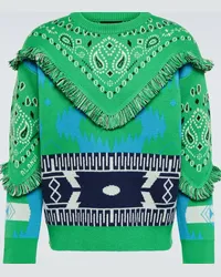 Alanui Pullover Icon Bandana in lana jacquard Verde