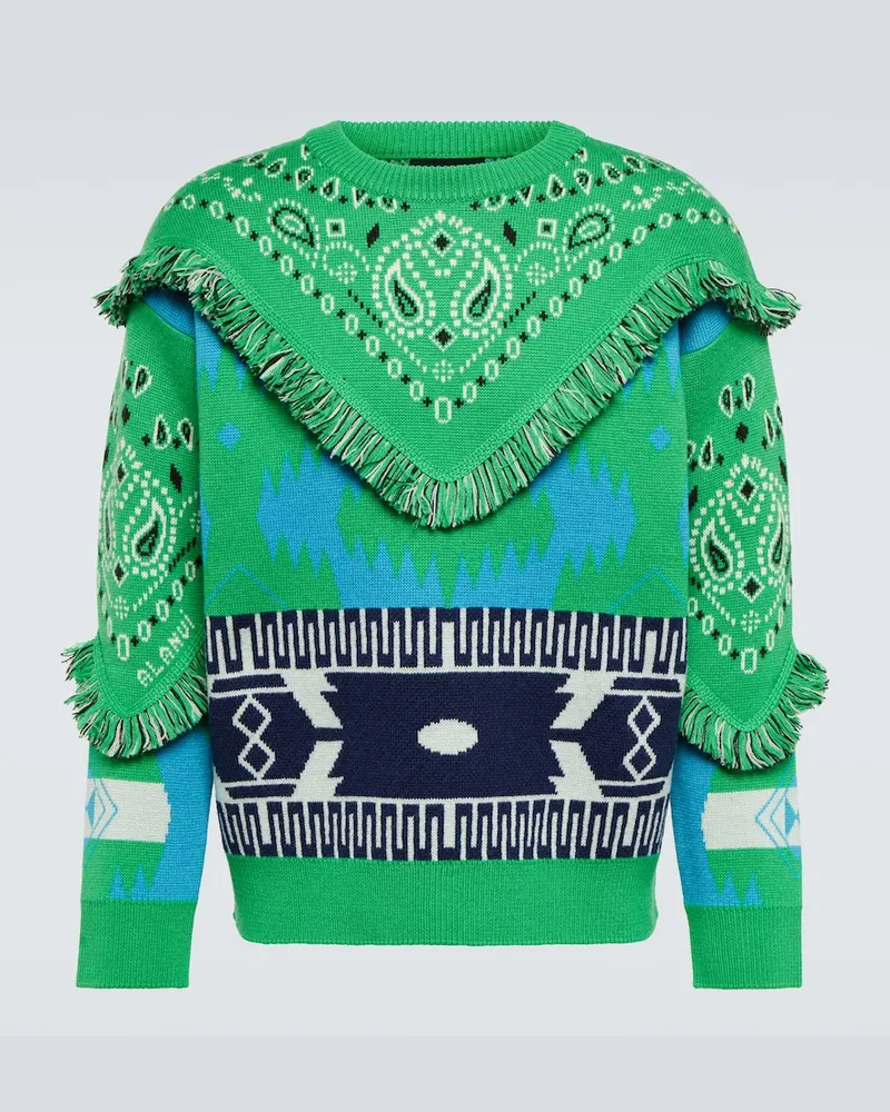 Alanui Pullover Icon Bandana in lana jacquard Verde