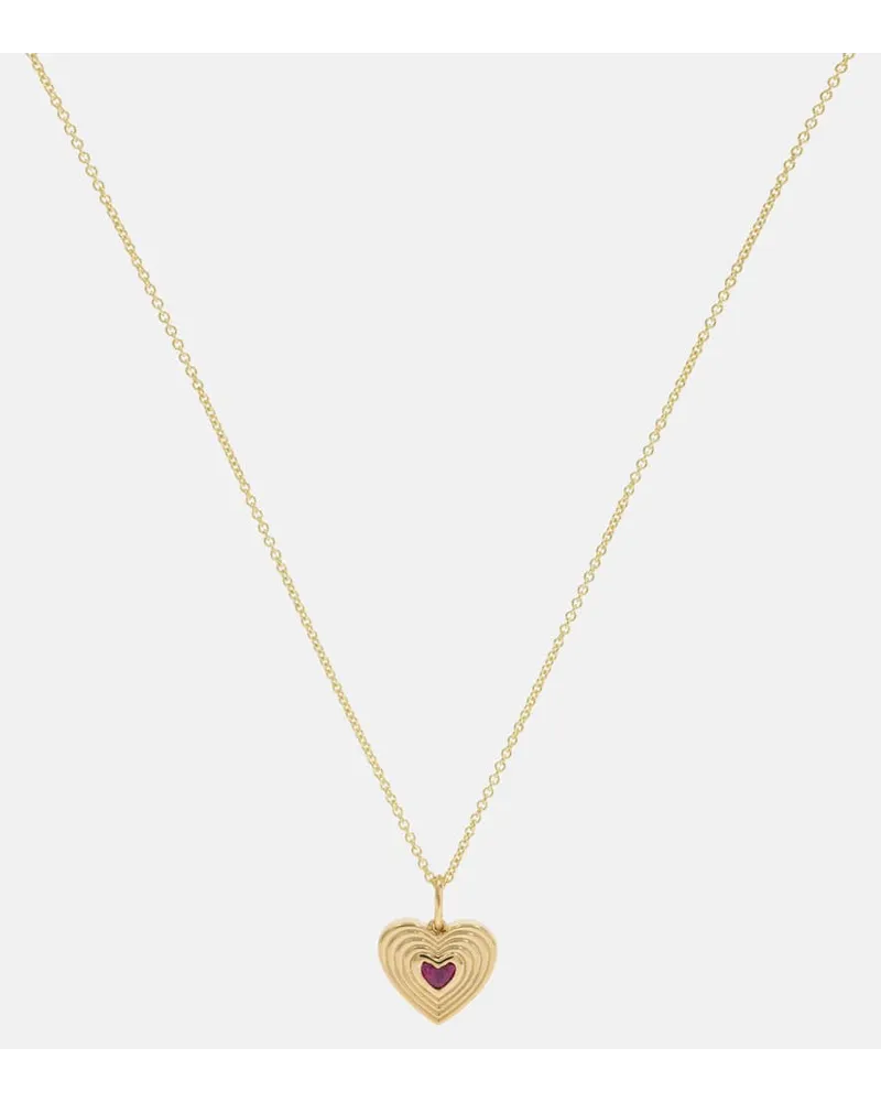 Sydney Evan Collana Fluted Heart in oro 14kt con rubino Oro