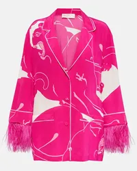 Valentino Garavani Blusa in crêpe de chine con piume Rosa