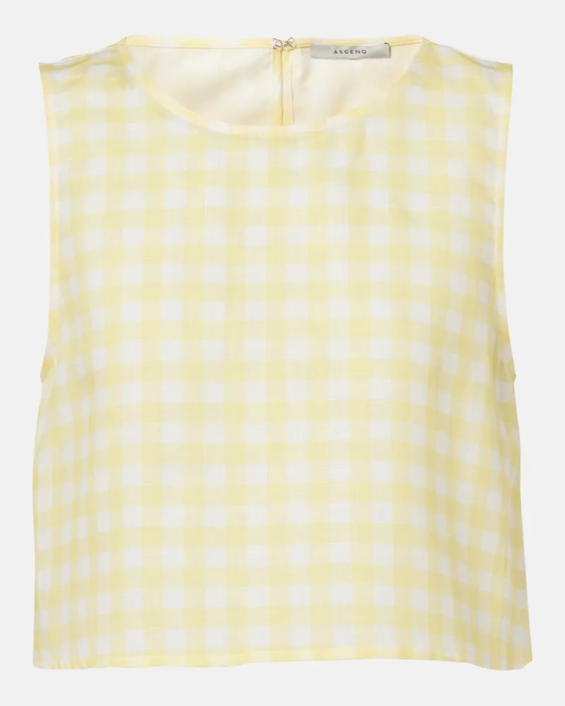 ASCENO Top cropped Kobe in lino e cotone a quadri Giallo