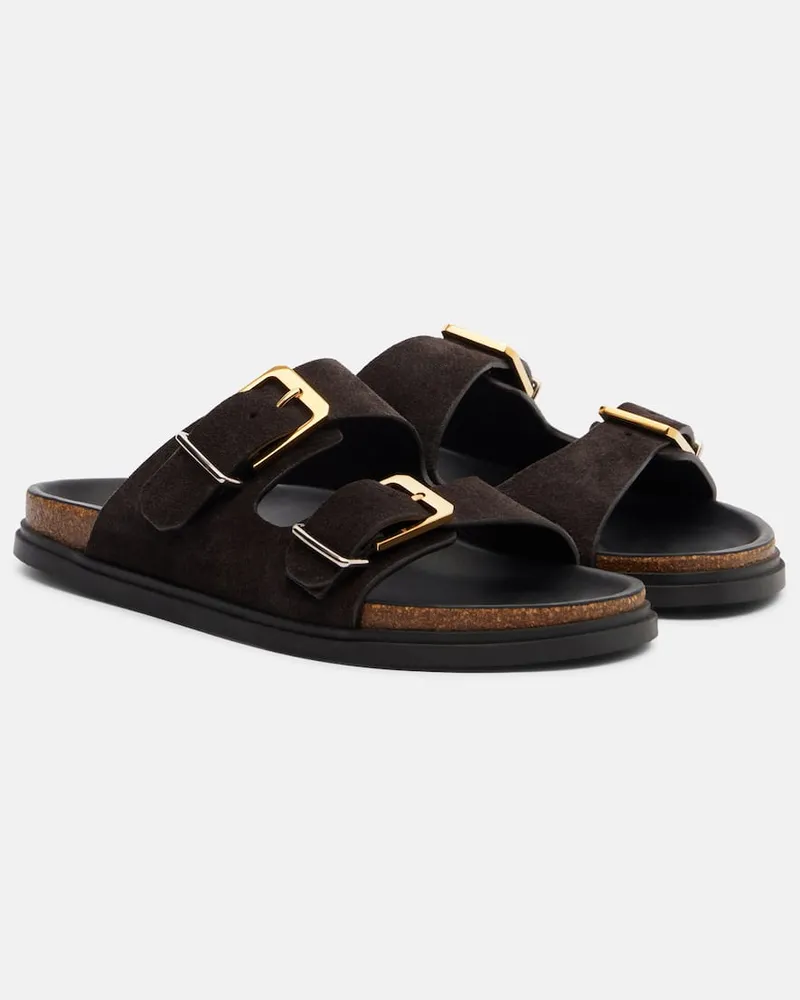 The Row Sandali Buckle in suede Marrone