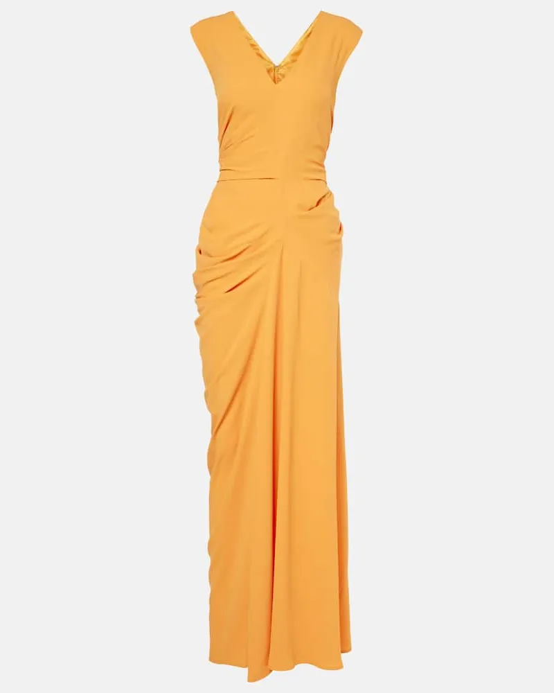Dries van Noten Abito lungo con ruches Arancione