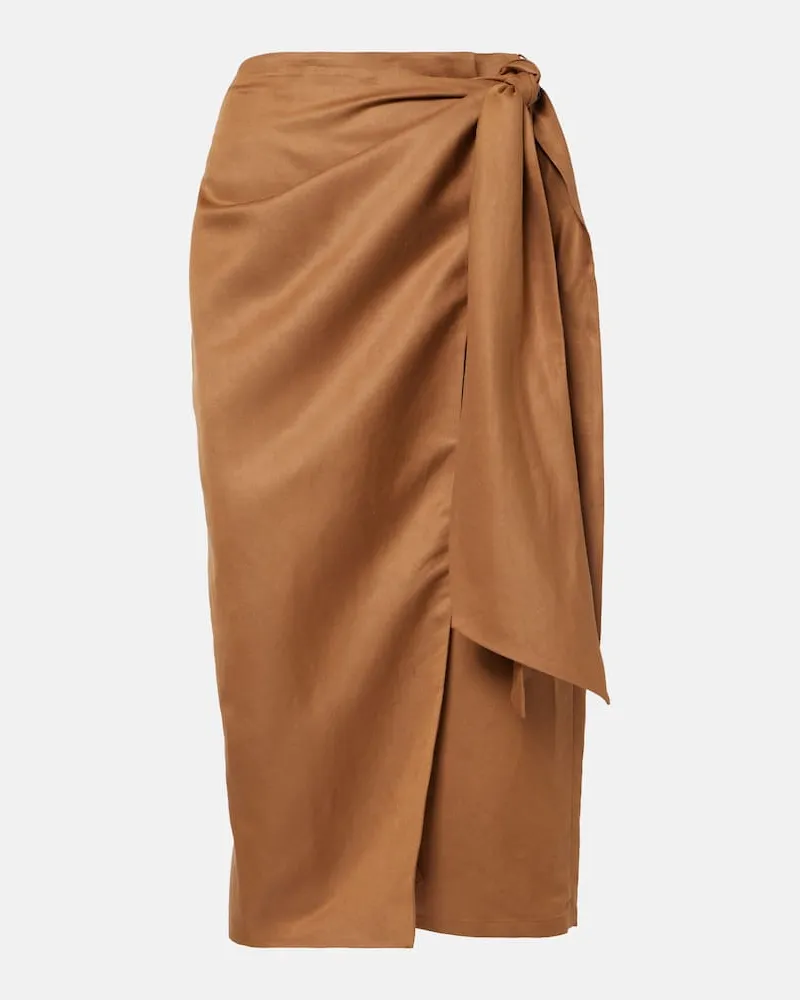 Max Mara Gonna a portafoglio in lino e seta Marrone