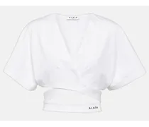 Alaïa Top cropped in jersey di cotone con logo