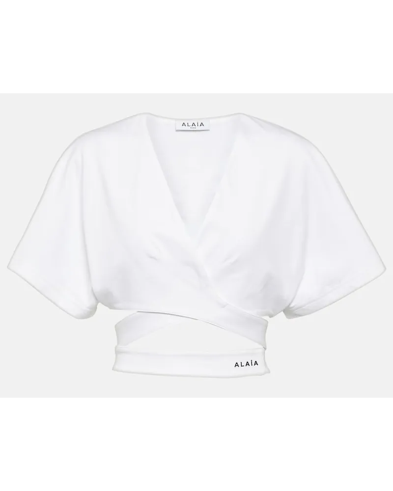 Alaïa AlaÃ¯a Top cropped in jersey di cotone con logo Bianco