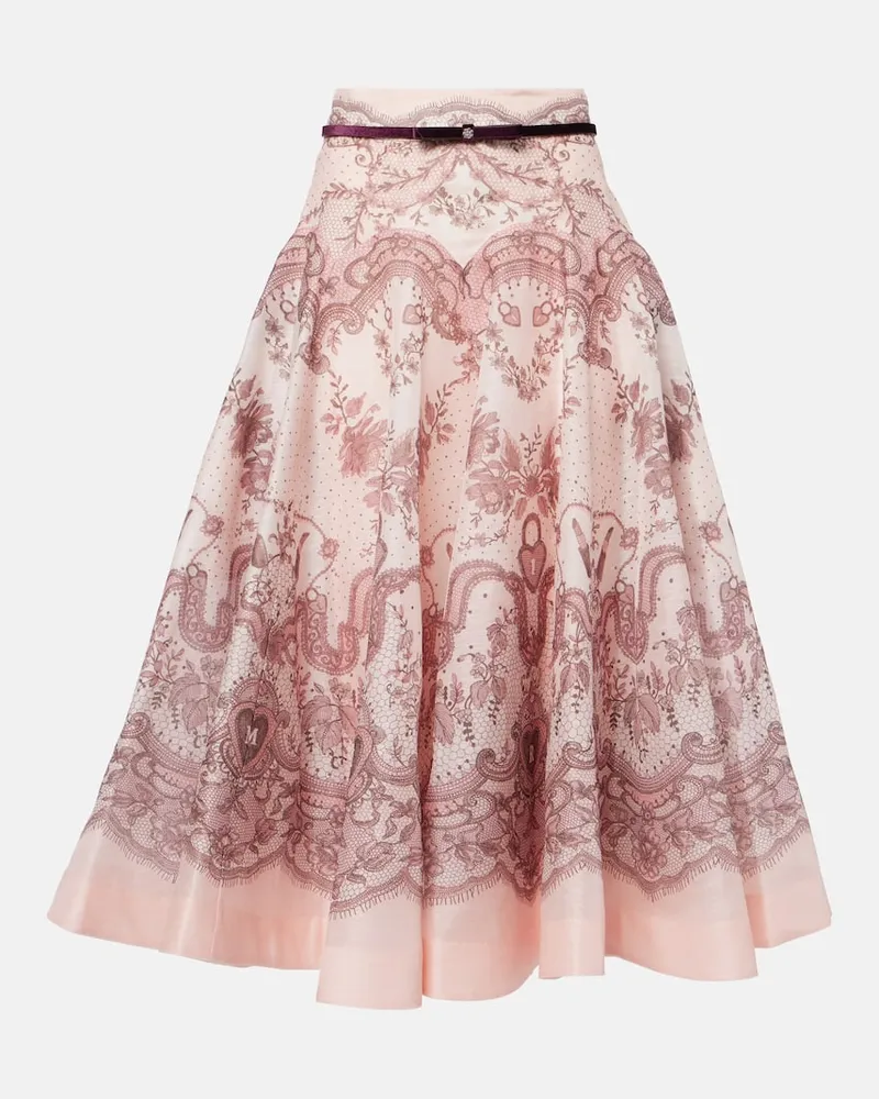 Zimmermann Gonna midi Crush Flared in seta e lino Rosa