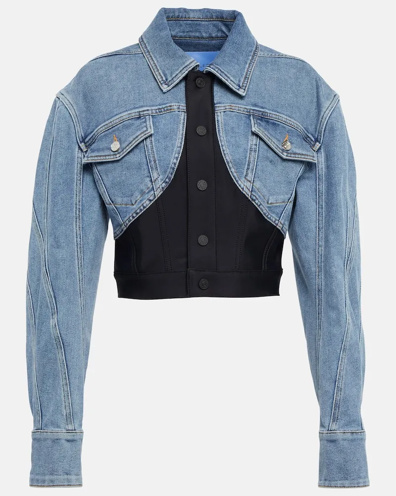 Thierry Mugler Giacca cropped con pannelli in denim Blu