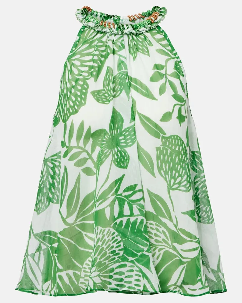 Poupette St Barth Top Cleo in cotone con perline Verde