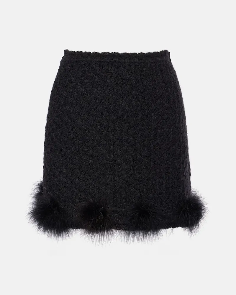 Blumarine Minigonna in maglia con piume Nero