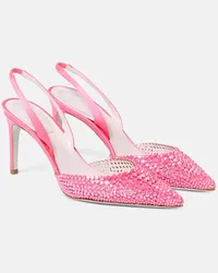 René Caovilla Pumps slingback in raso con cristalli Rosa