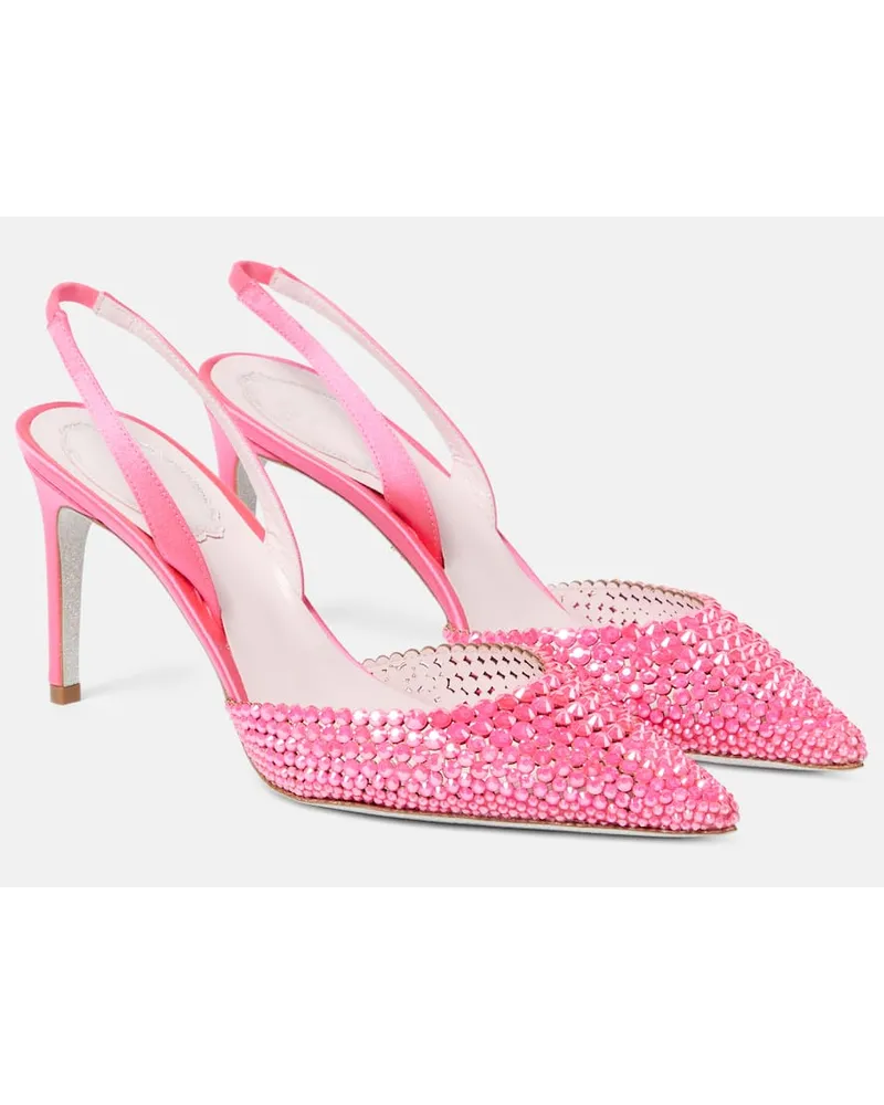 René Caovilla Pumps slingback in raso con cristalli Rosa