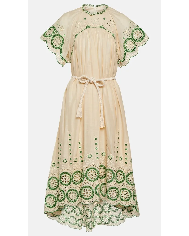 Zimmermann Abito midi Raie in cotone Bianco