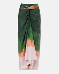 Dries van Noten Gonna midi in misto seta con stampa Verde