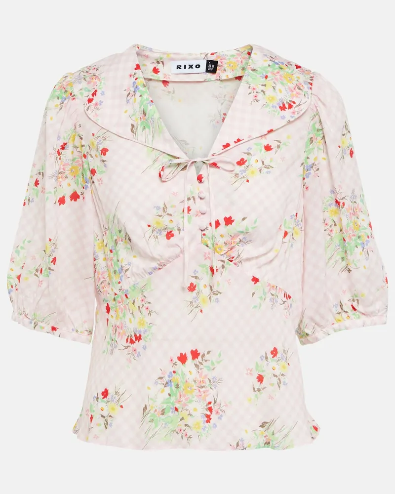 RIXO Blusa Warner con fiocco e stampa Multicolore