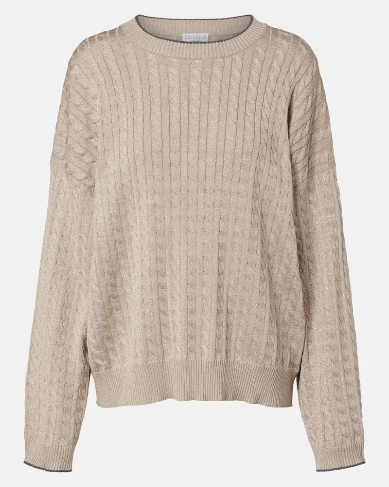 Brunello Cucinelli Pullover in misto cotone a trecce Beige