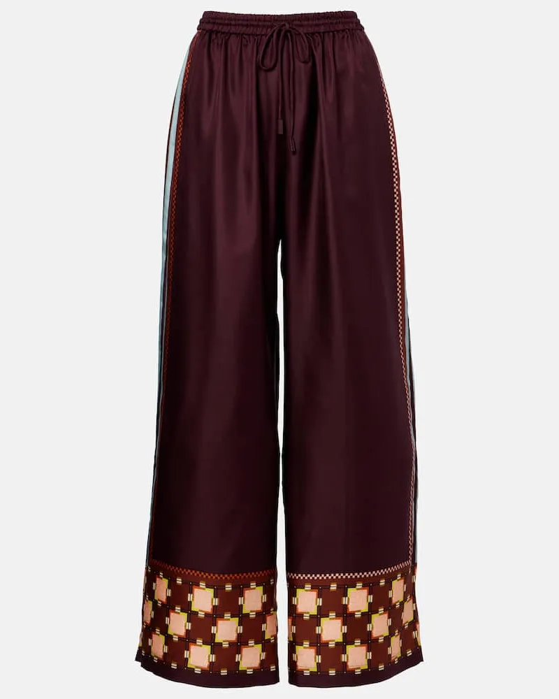 ALEMAIS AlÃ©mais Pantaloni Wilson a gamba larga in twill di seta Borgogna