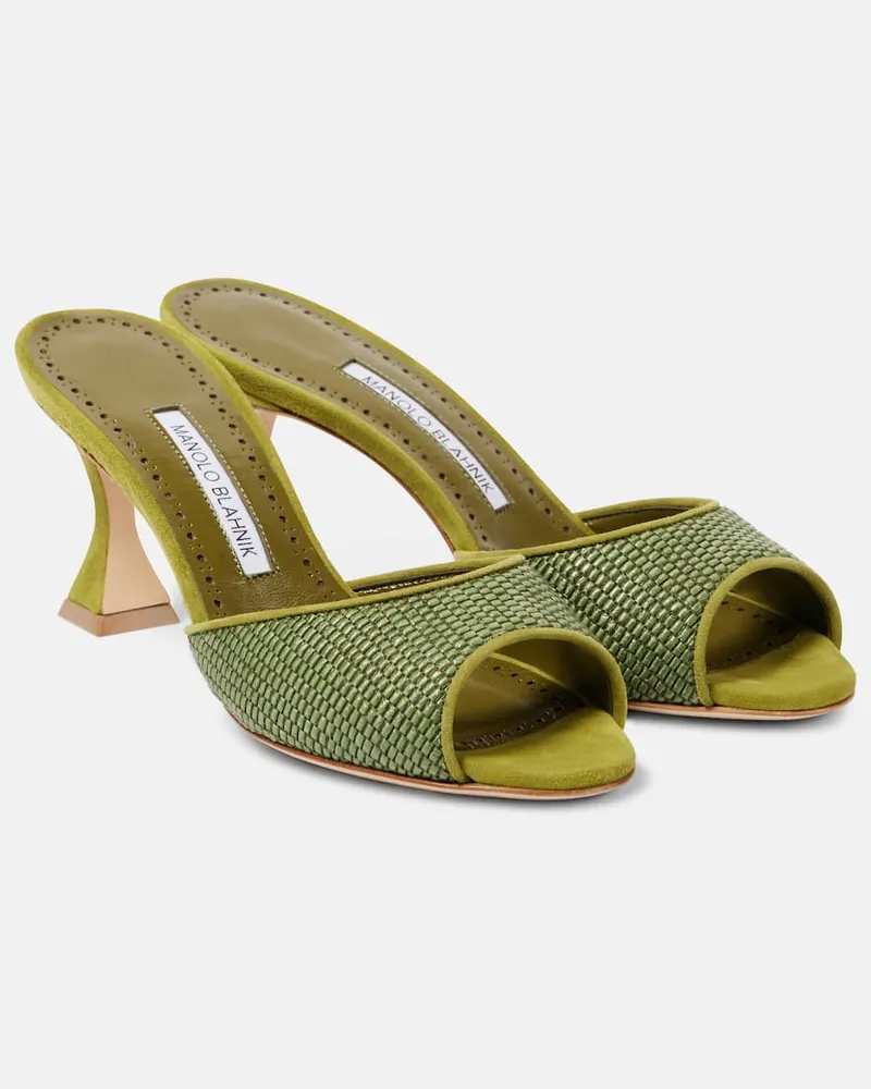 Manolo Blahnik Mules Jadara 70 in rafia Verde