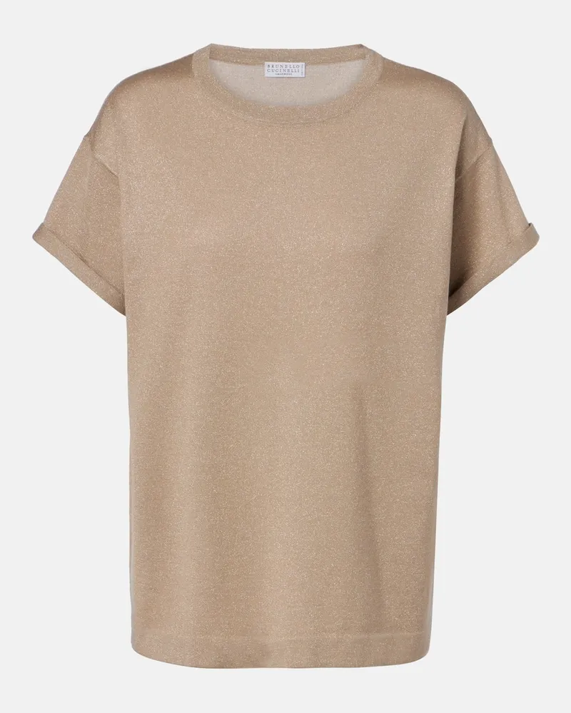 Brunello Cucinelli T-shirt in misto cashmere, seta e LurexÂ Marrone