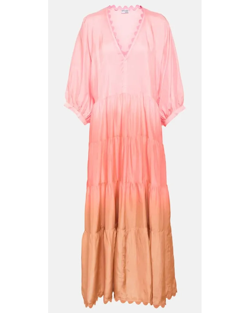Juliet Dunn Abito midi Tiered in seta Rosa