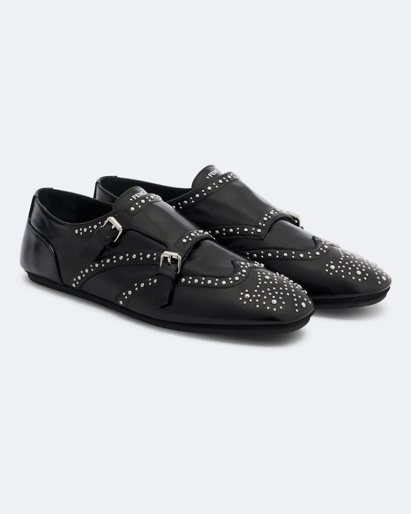 Fendi Scarpe monk strap in pelle con borchie Nero