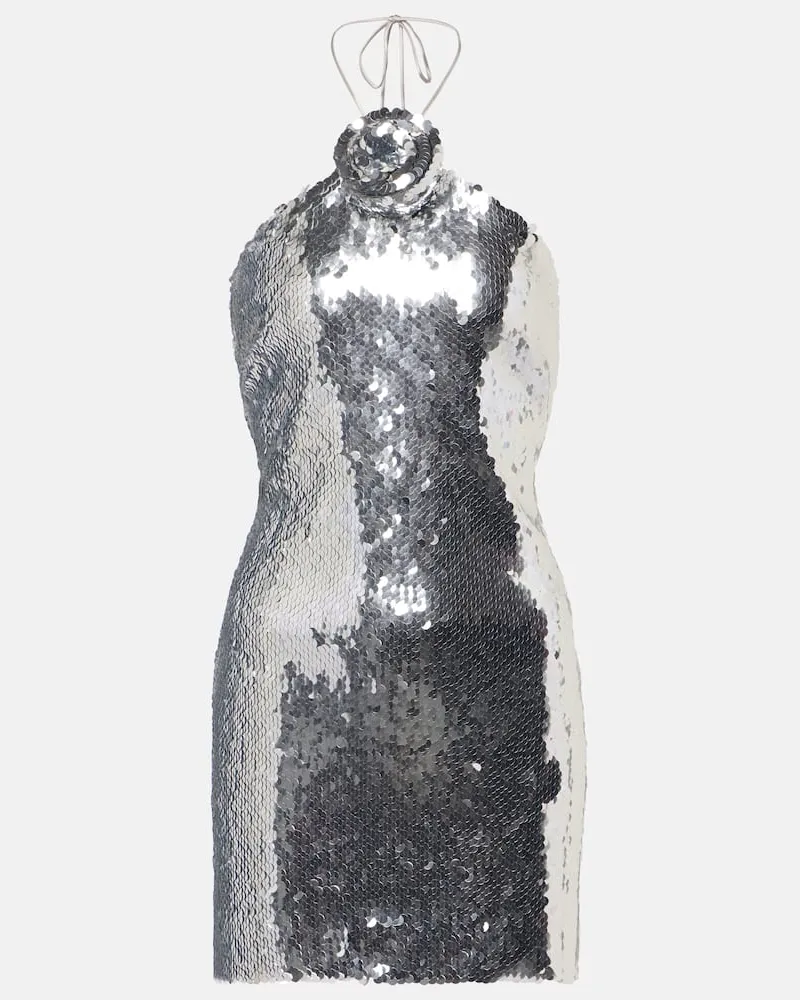 Magda Butrym Abito corto con paillettes e applicazione Argento