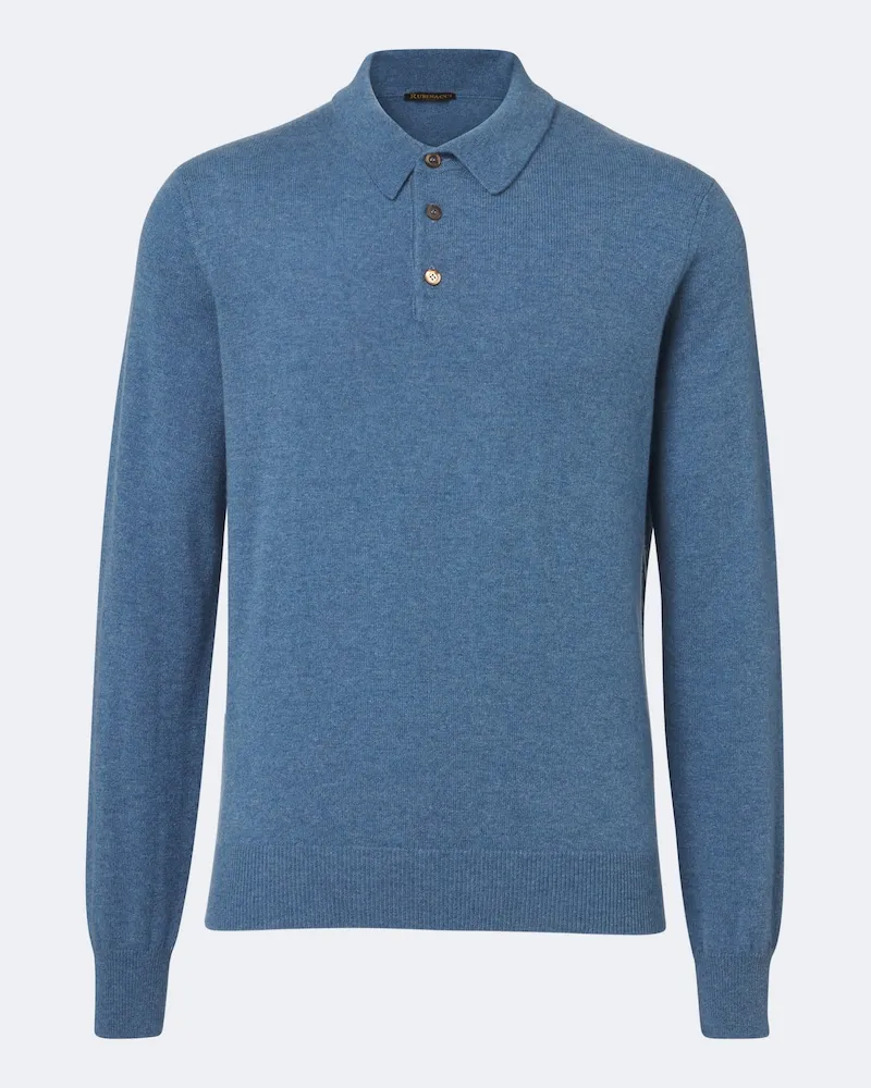 Rubinacci Pullover polo in cashmere Blu