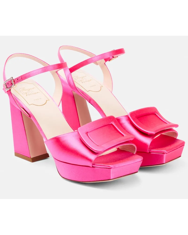 Roger Vivier Sandali in raso con plateau Rosa