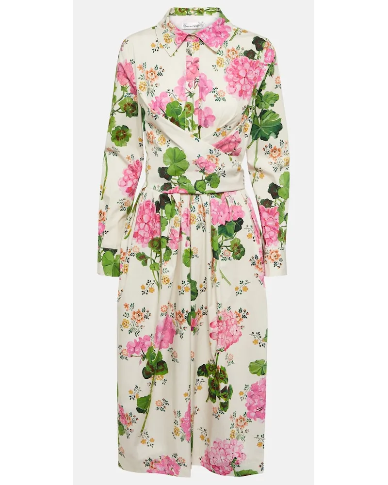 Oscar de la Renta Abito chemisier midi in cotone con stampa Bianco