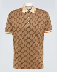 Gucci Polo in jacquard di seta e cotone GG Marrone