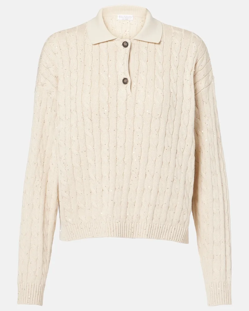 Brunello Cucinelli Pullover in misto cotone a trecce Beige