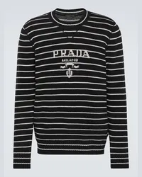 Prada Pullover in lana e cashmere a righe con logo Nero