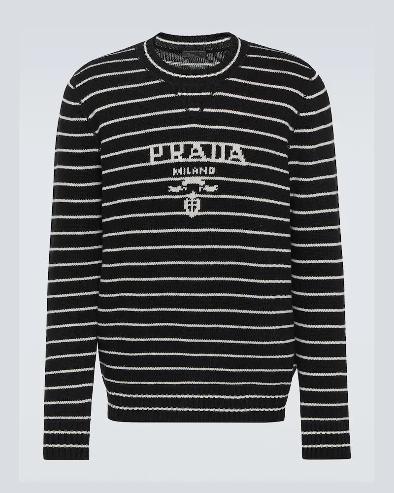 Prada Pullover in lana e cashmere a righe con logo Nero