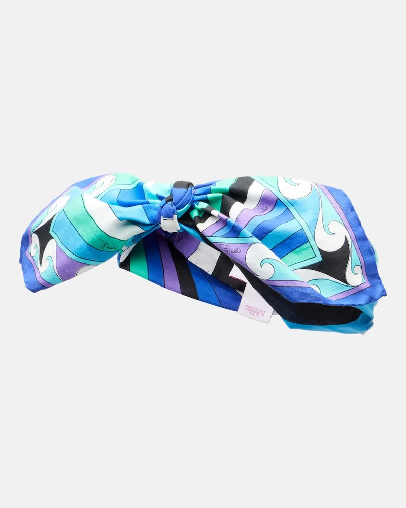 Emilio Pucci Fascia per capelli Iride in cotone con fiocco Blu