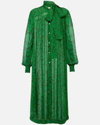 Dries van Noten Abito midi in georgette con stampa Verde