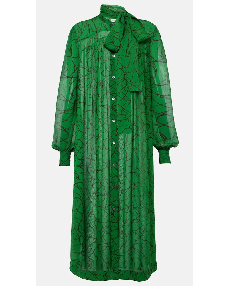 Dries van Noten Abito midi in georgette con stampa Verde