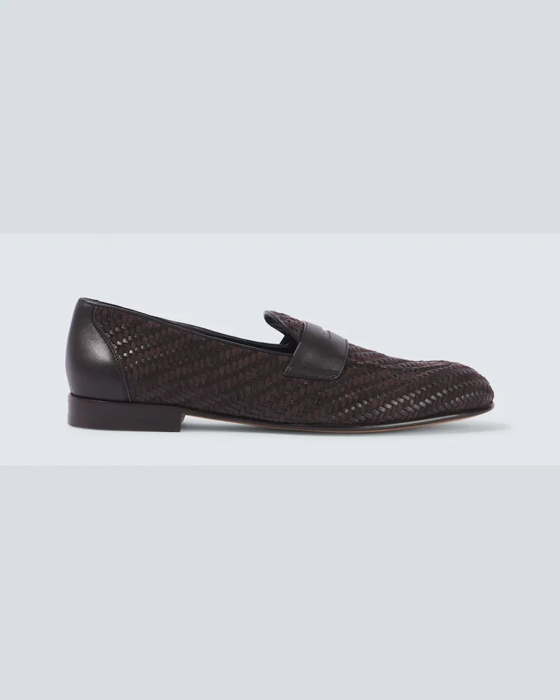 Brioni Mocassini Appia in pelle e suede Marrone