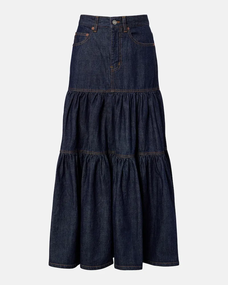 Saint Laurent Gonna lunga di jeans a balze Blu