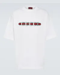 Gucci T-shirt in jersey di cotone con logo Bianco