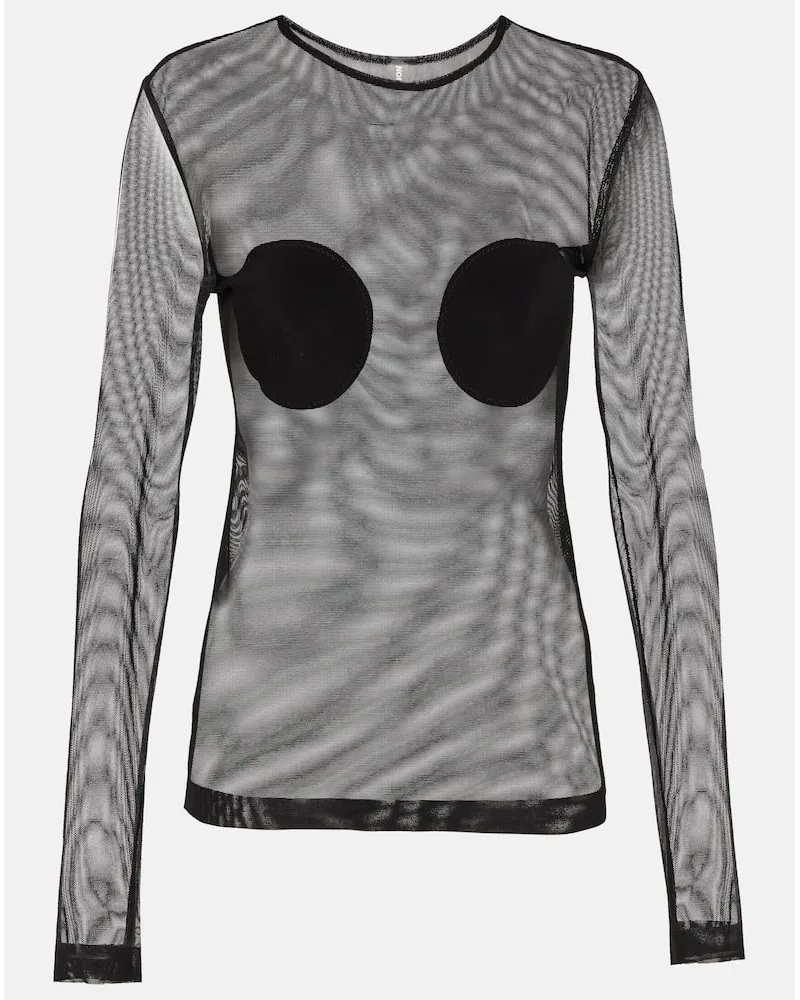 Norma Kamali Top in mesh trasparente con applicazioni Nero