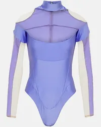 Thierry Mugler Body in tulle con pannelli Viola