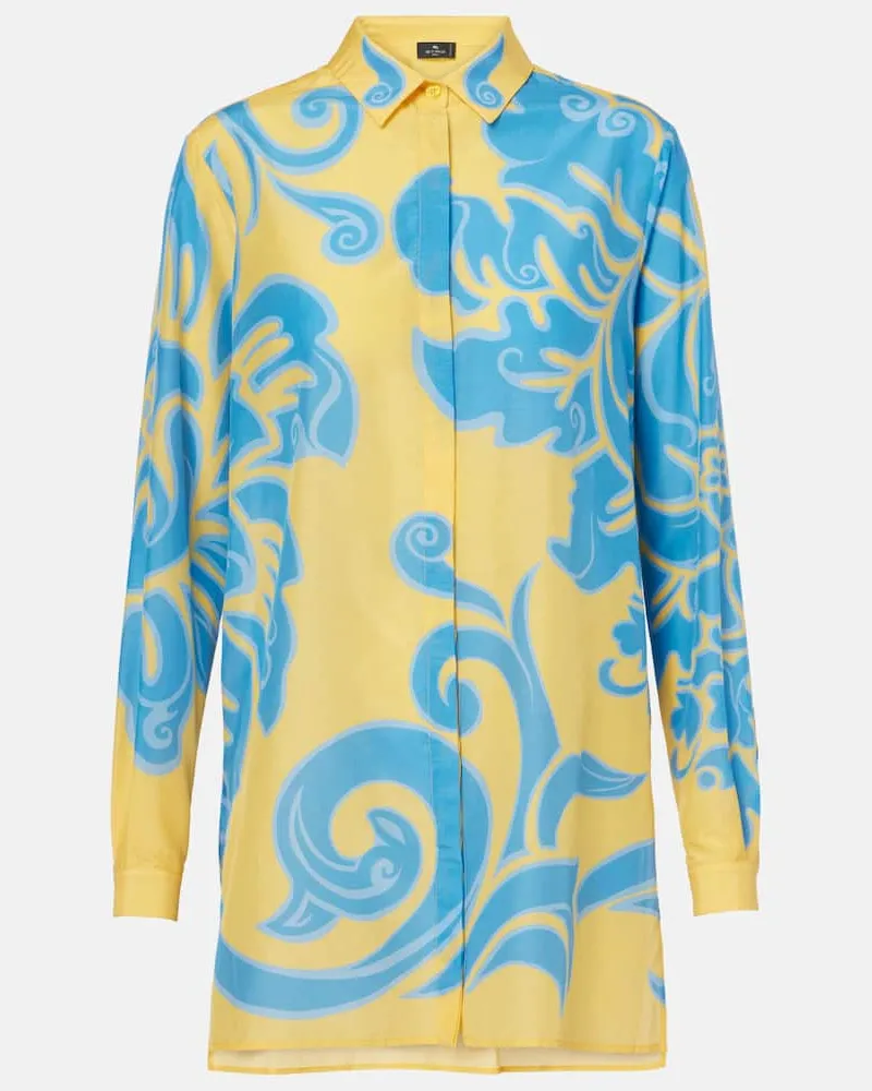 Etro Camicia in cotone e seta con stampa Giallo
